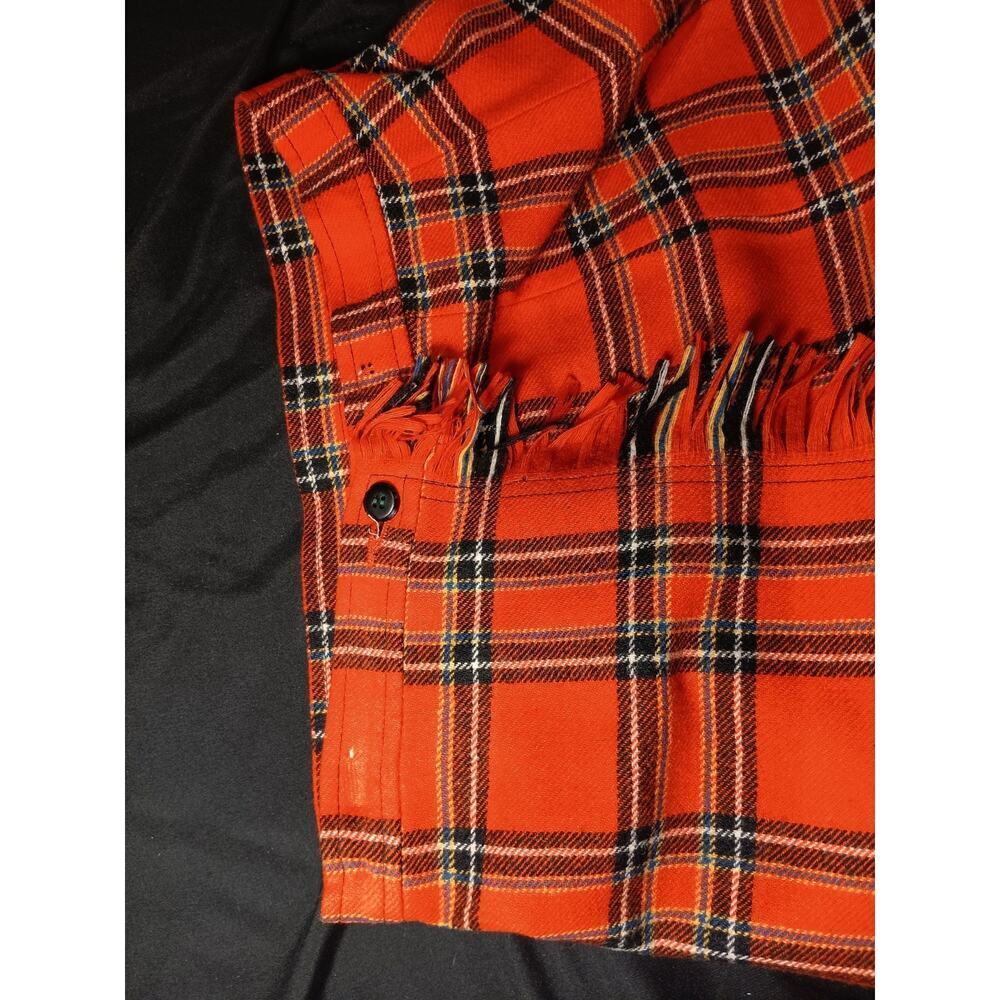 Vintage Plaid Virgin Wool Fringe Wrap Maxi Skirt Burnt Orange 6 Pendleton - Picture 6 of 9